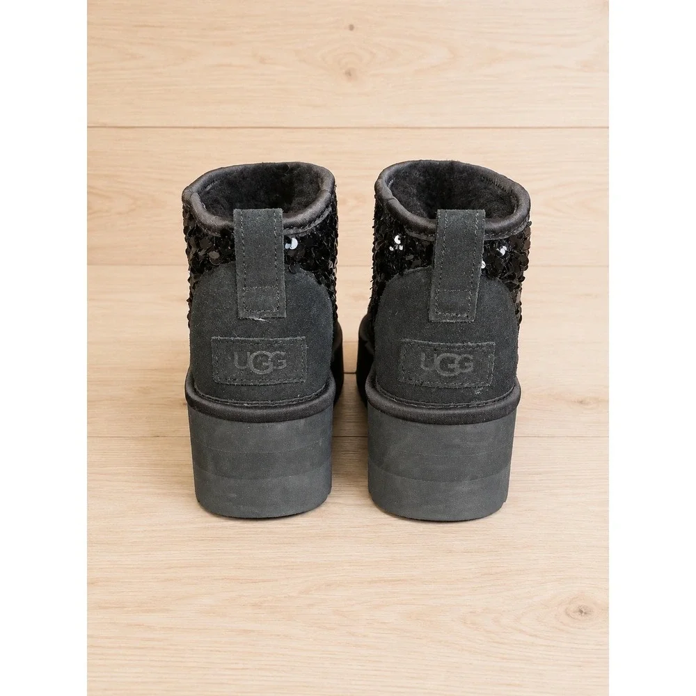UGG Classic Ultra Mini Platform Sequin Boots Black Women's Size 8 EU 39
